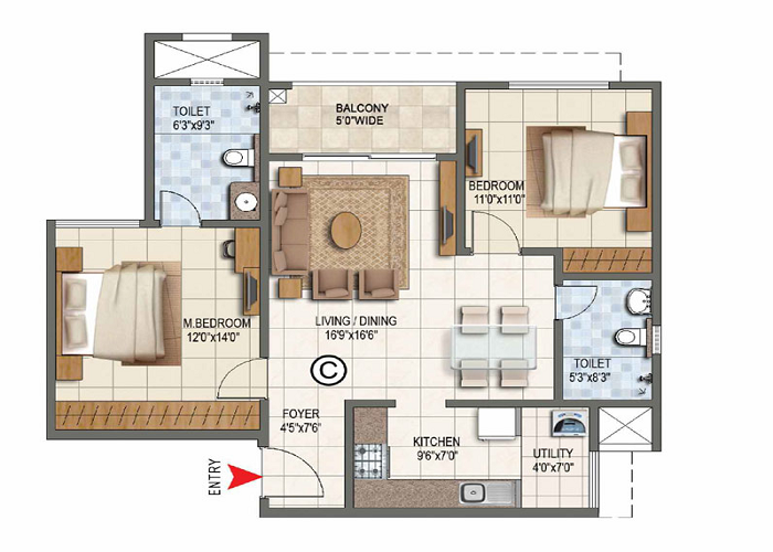 Godrej Regal Pavilion 3 BHK Floor Plan