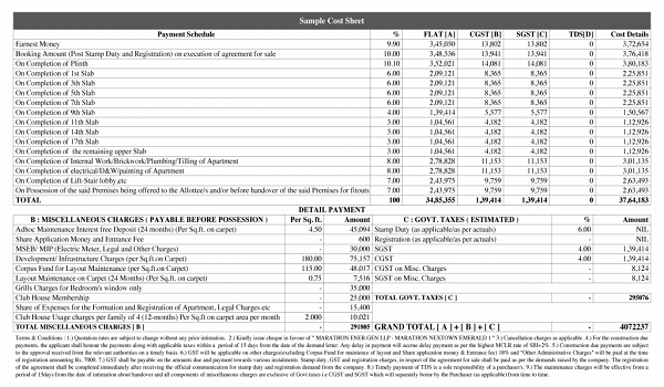 Godrej Regal Pavilion Cost Sheet